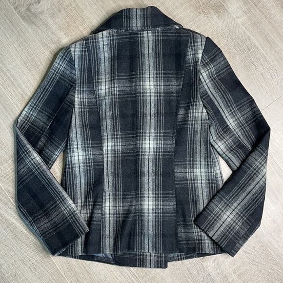 OLD NAVY Black & Grey Plaid Double Button Long Sleeve Pea Coat - Picture 6 of 9